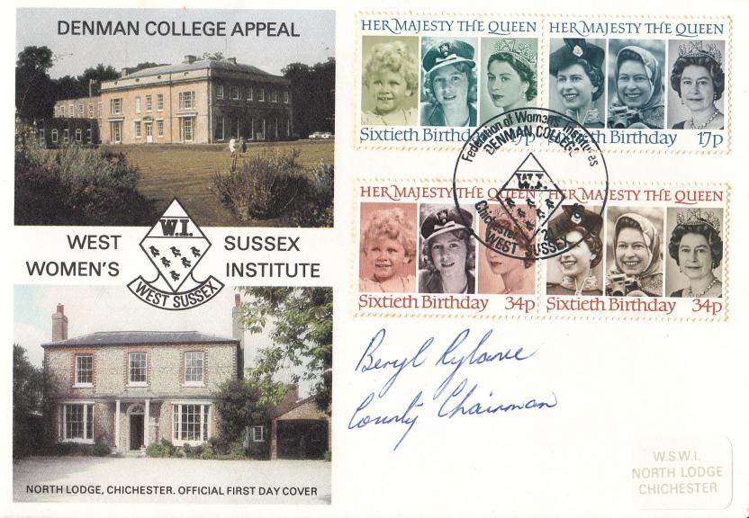 1986 (04) Queen's 60th Birthday - West Sussex Women's Institute Official - Signed by Beryl Rylance