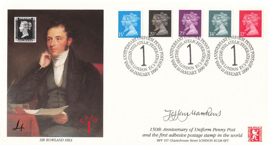 1990 (01) Penny Black (Stamps) - Covercraft Official - Signed by Jeffery Matthews