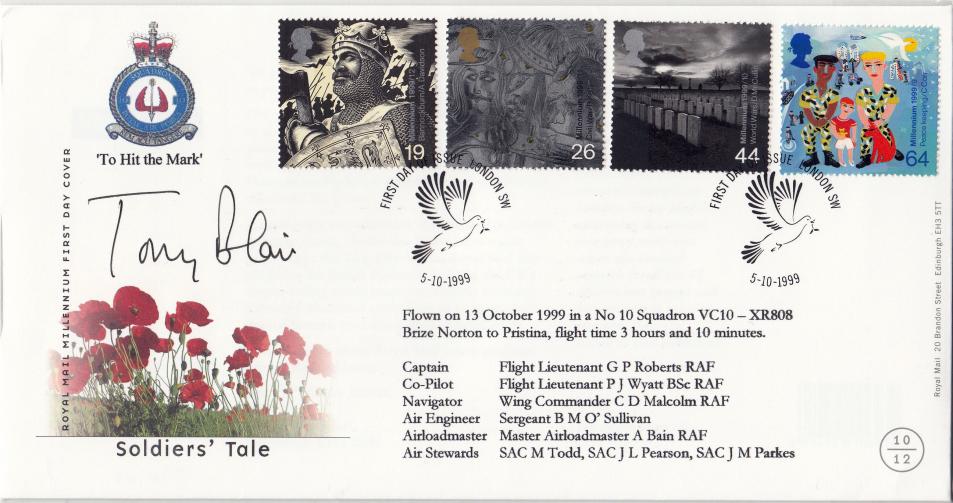1999 (10) Soldiers - Royal Mail 'Overprinted RAF Brize Norton 10 Squadron Special' - Signed by Tony Blair