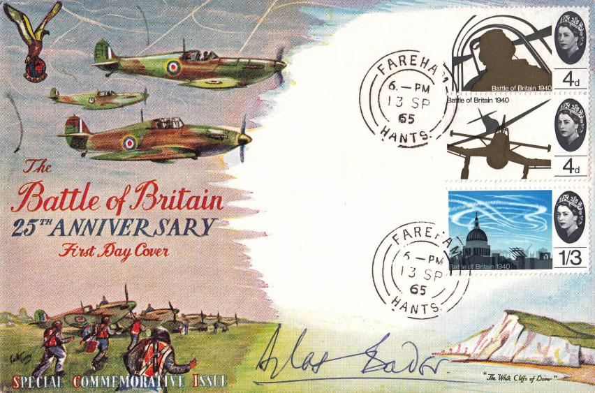 1965 (09) Battle of Britain - Small 'White Cliffs' Cover - Fareham CDS - Signed by Douglas Bader