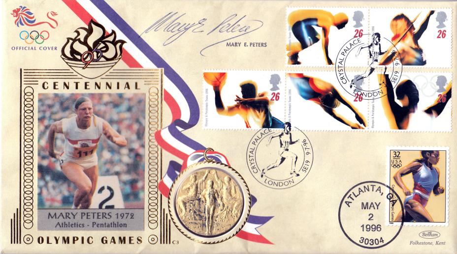 1996 (07) Olympics - Benham 'Replica Medal' Official - Signed by Mary Peters