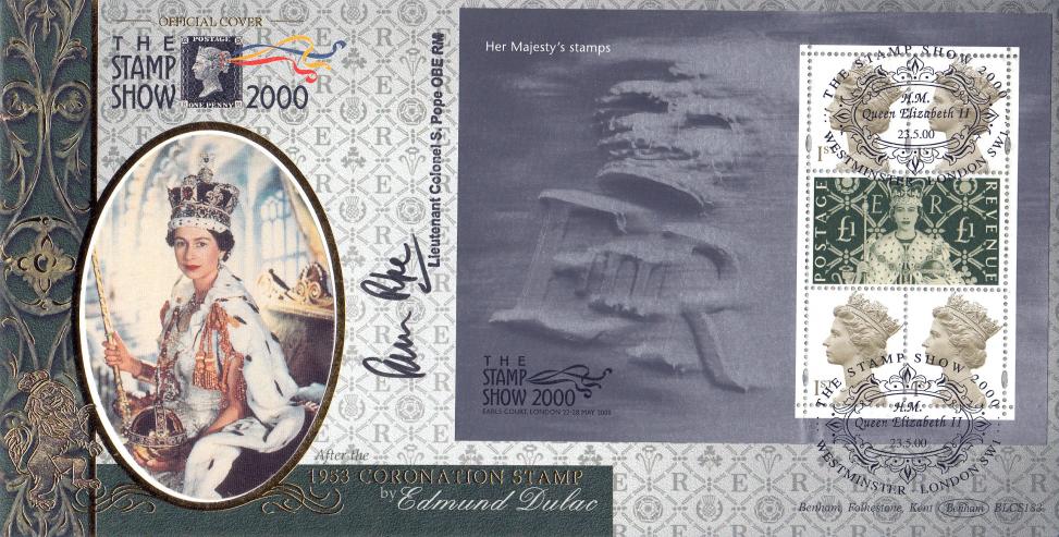2000 (05) Stamp Show 2000 'Coronation M/S' - Benham BLCS 183 Official - Signed by Lt Colonel Sam Pope
