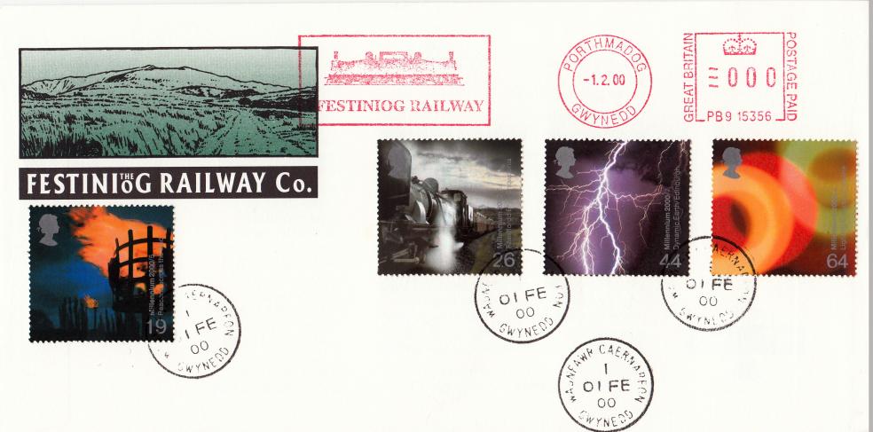 2000 (02) Fire and Light - Festiniog Railway Co Cover + Festiniog Railway Meter Mark + Waun Faur CDS