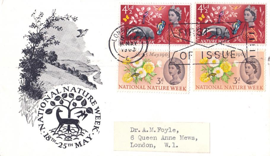 1963 (05) National Nature Week - B&W 'Hillside' Cover - Ord & Phosphor together - London W.C. 'Envelope' FDI Slogan