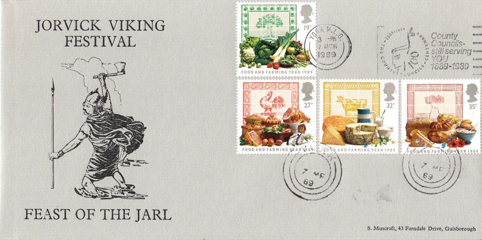 1989 (03) Food & Farming - Stan Muscroft 'Jorvick Viking Festival' Cover - County Council's Still Serving You Slogan