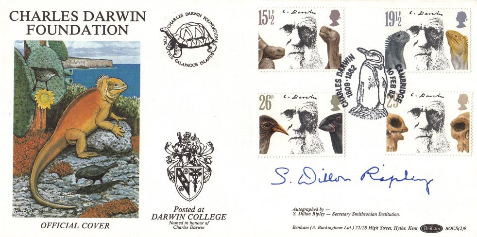 1982 (02) Charles Darwin - Benham BOCS(2)9 Official - Signed by S. Dillon Ripley