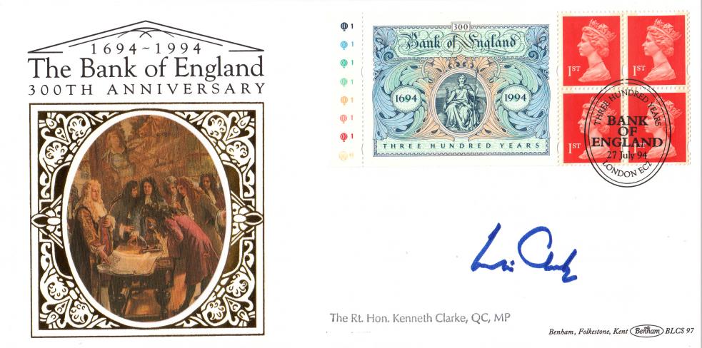 1994 (07) Bank of England Label - Benham BLCS 97 Official - Signed by Kenneth Clarke