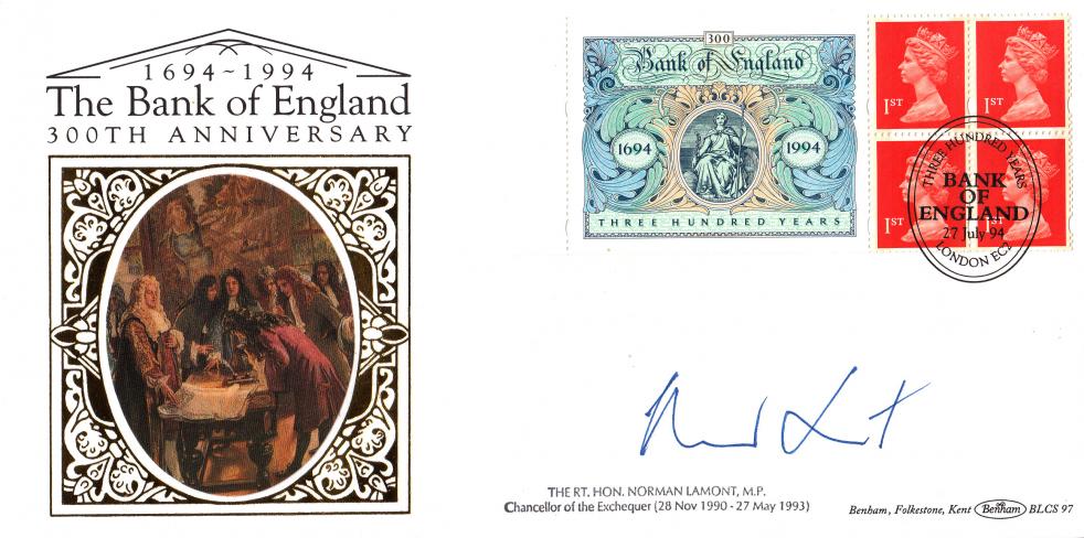 1994 (07) Bank of England Label - Benham BLCS 97 Official - Signed by Norman Lamont