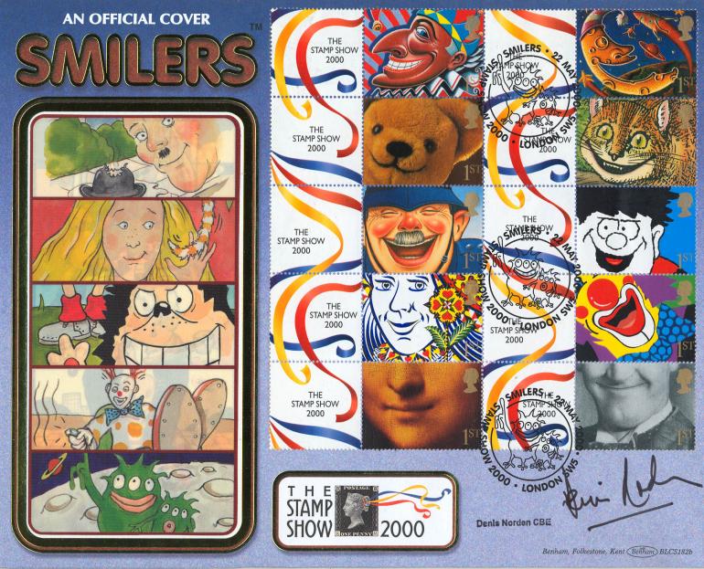 2000 (05) Stamp Show 2000 Smilers Sheet - Benham BLCS 182 'Aliens' Official - Signed by the late Denis Norden
