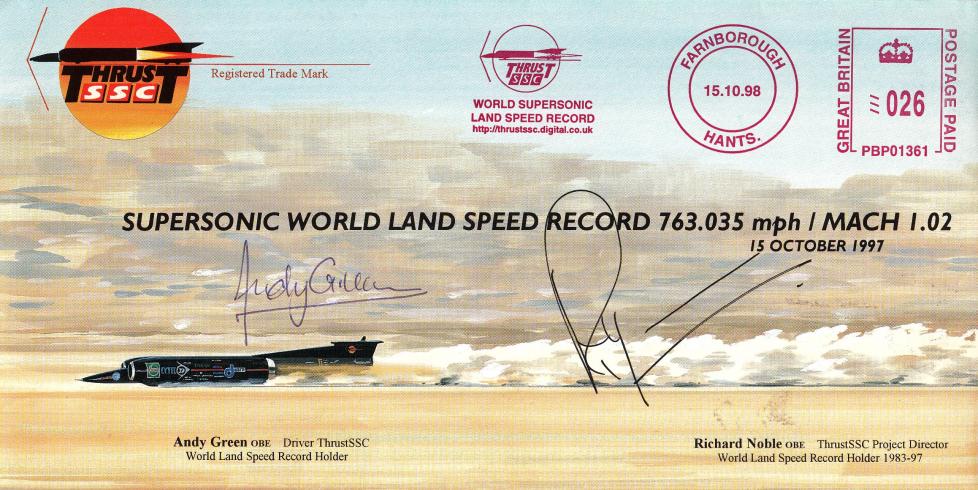 1998 (10) Supersonic World Land Speed Record Thrust SSC Cover - Double Signed by Andy Green & Richard Noble