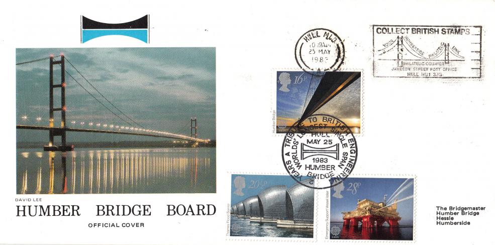 1983 (05) Engineering - Hawkwood Humber Bridge Official + Collect British Stamps (Humberside) Slogan