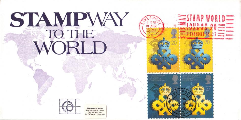 1990 (04) Queen's Awards - Stampway To The World (SP) Cover - Visit Stamp World London 90 Slogan