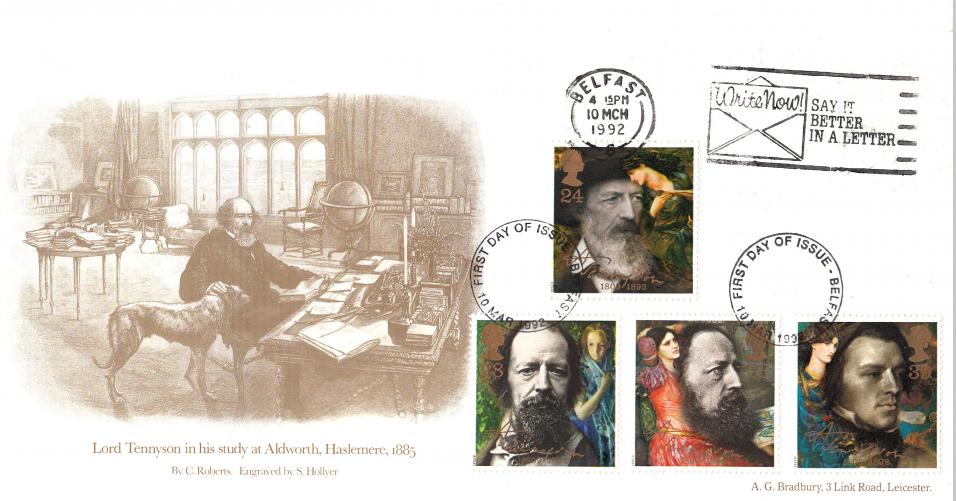 1992 (03) Lord Tennyson - Bradbury (Haslemere) Official - Write Now, Sat It Better In A Letter Slogan