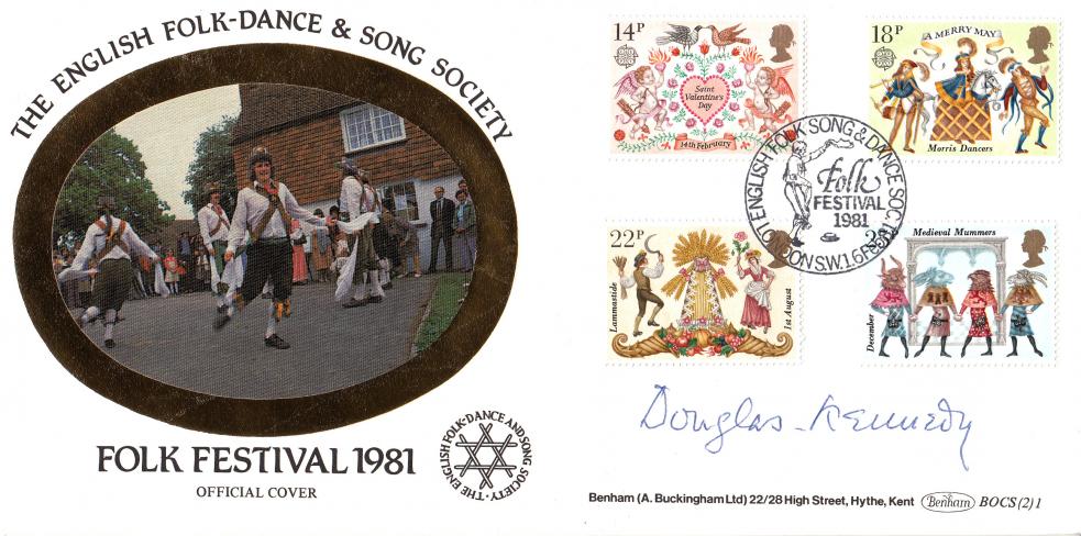 1981 (02) Folklore - Benham BOCS (2) 1 Official (Silk Illustration) - Signed Douglas Kennedy