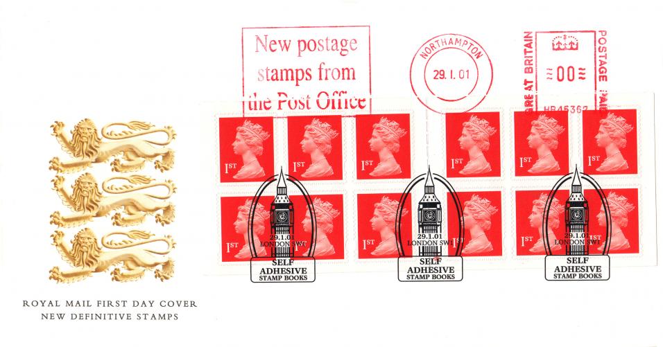 2001 (01) 12 x 1st NVI Self Adhesives Booklet - RM (3 Lions) - 'Big Ben' Self Adhesives H/S + New Postage Stamps From The Post Office Meter Mark