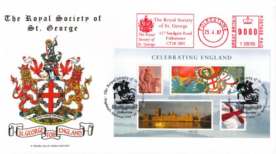 2007 (04) England M/S - Sheridan Official + The Royal Society of St George Meter Mark