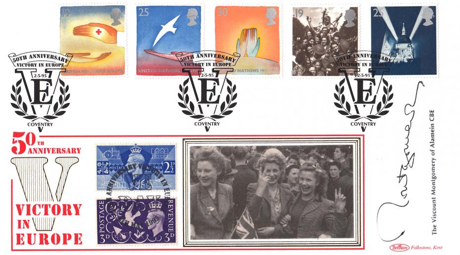 1995 (05) VE Day - Benham 'VE In Europe, Coventry' Official - Signed by Viscount Montgomery of Alamein