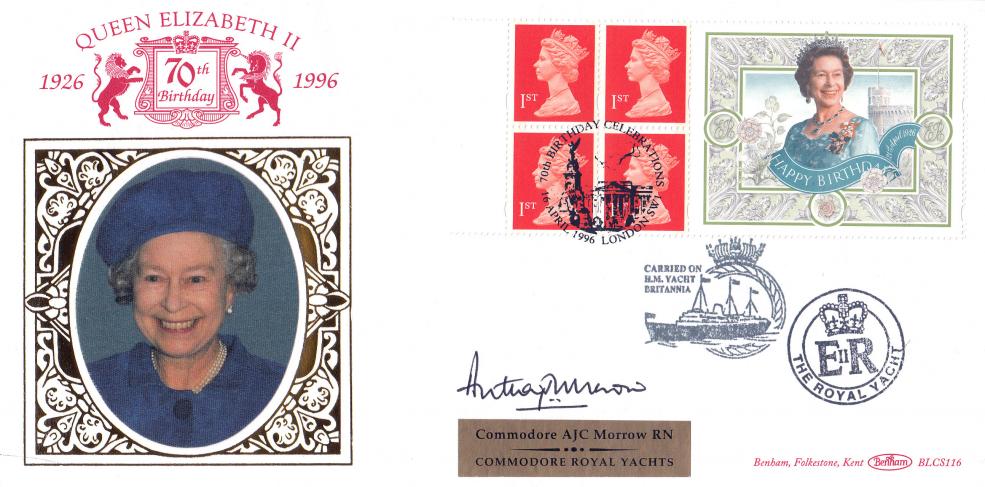 1996 (04) Queen's 70th Birthday Label - Benham BLCS 116 Official - Signed by Commodore Anthony Morrow