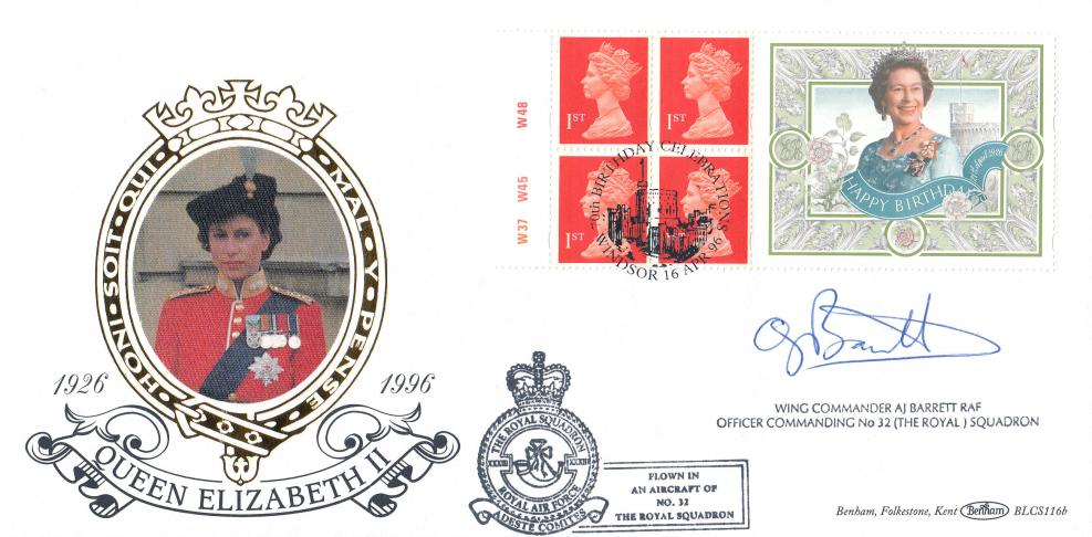 1996 (04) Queen's 70th Birthday Label - Benham BLCS 116 Official - Signed by Wing Commander A J Barrett