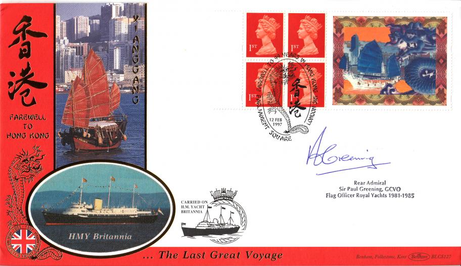 1997 (02) Hong Kong Label - Benham BLCS 127 Official - Signed by Rear Admiral Sir Paul Greening