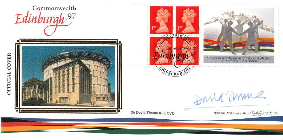 1997 (10) Commonwealth Heads of Government Meeting Label - Benham BLCS 136 Official - Signed by the late Sir David Thorne