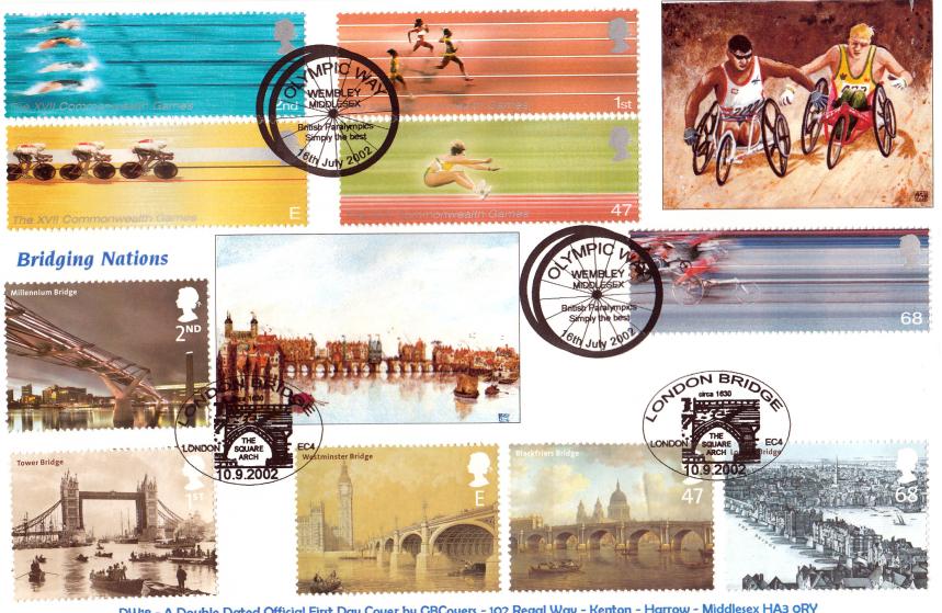 2002 (07) Commonwealth Games + London Bridges - GB Covers DOUBLE Official