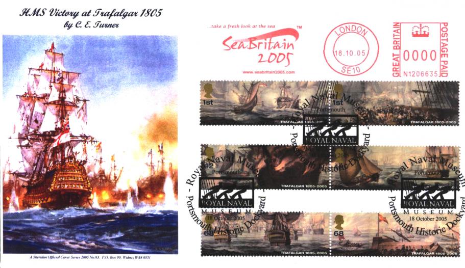 2005 (10) Trafalgar (Stamps) - Sheridan Official + Sea Britain in 2005 Meter Mark