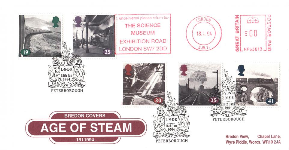 1994 (01) The Age of Steam - Bredon 'Station Sign' cover - LNER Peterborough H/S + The Science Museum Meter Mark