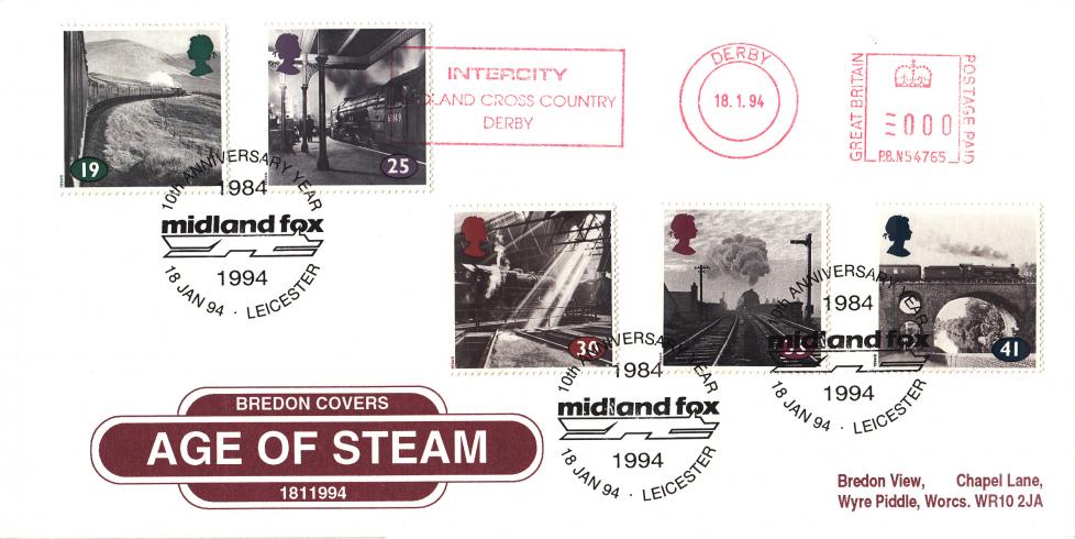 1994 (01) The Age of Steam - Bredon 'Station Sign' cover - Midland Fox, Leicester H/S + Intercity Meter Mark