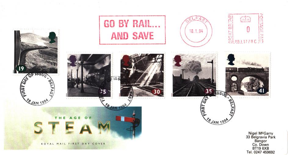 1994 (01) The Age of Steam - RM - Belfast FDI + Go By Rail And Save Meter Mark
