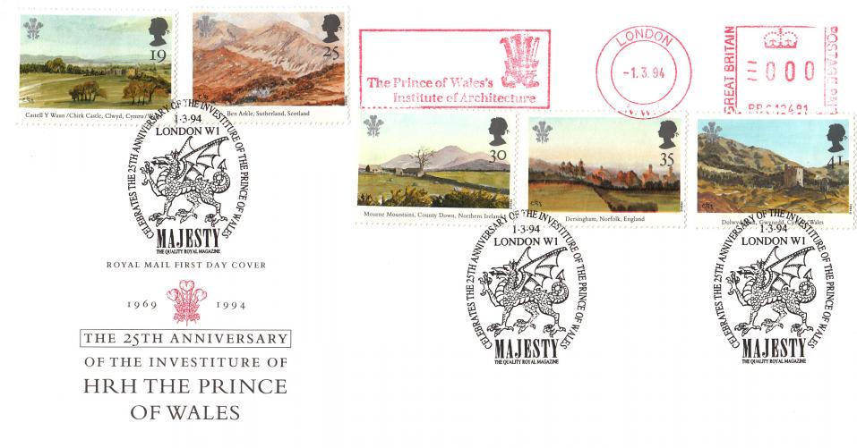 1994 (03) Prince of Wales - RM - Majesty Magazine H/S + The Prince of Wales's Institute of Architecture Meter Mark