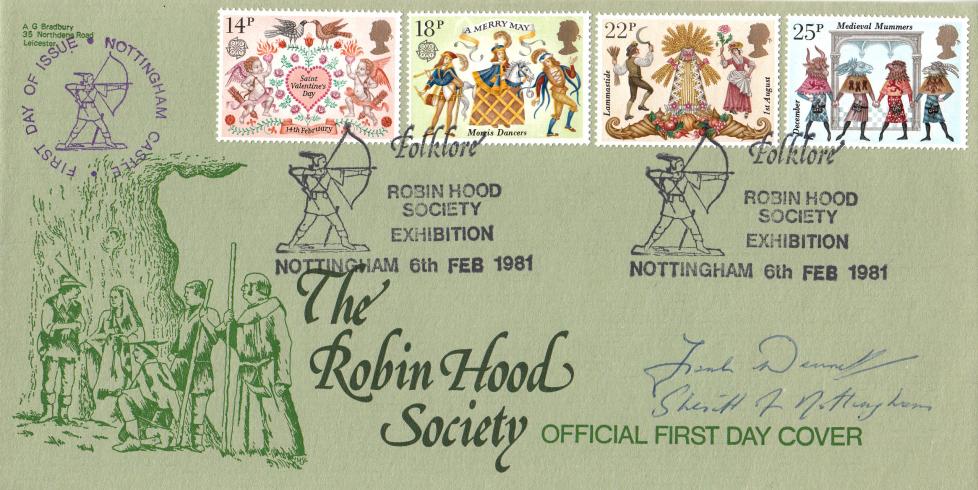 1981 (02) Folklore - Bradbury Robin Hood Society Official - Signed by Fred Dennis