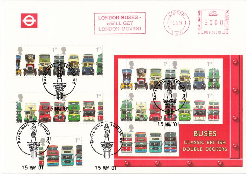 2001 (05) Buses (Stamps + M/S Double) - London Transport Cover - 'Nelson' H/S + London Buses Meter Mark