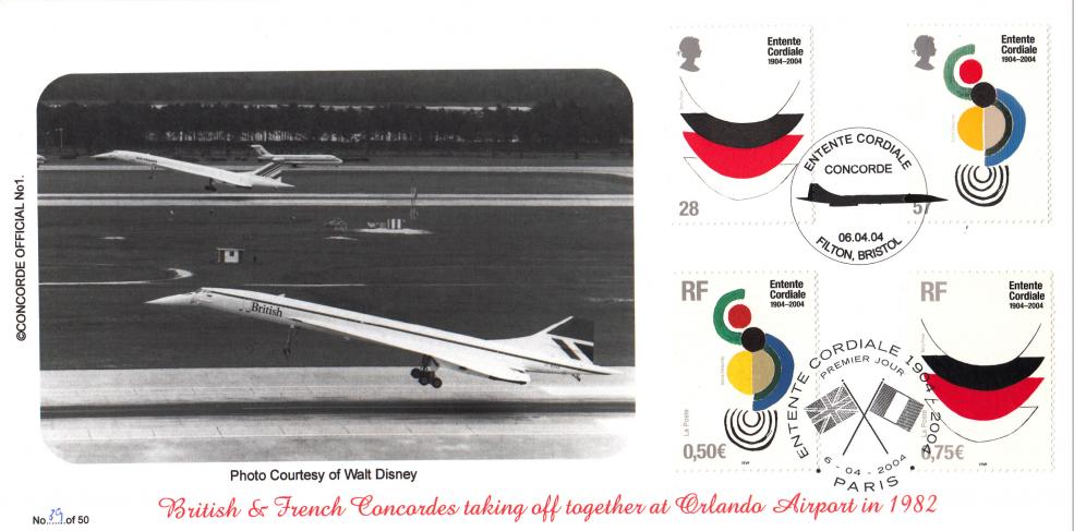 2004 (04) Entente Cordiale - Brazier Concorde Official (UK + French Stamps)