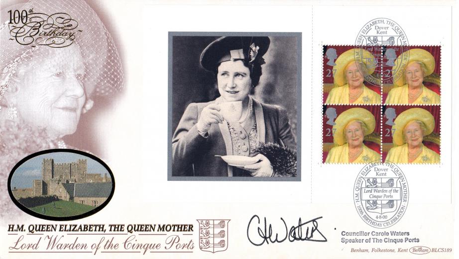 2000 (08) Queen Mother (PSB - Cup of Tea Pane) - Benham BLCS 189 (Dover) Official - Signed by Carole Waters