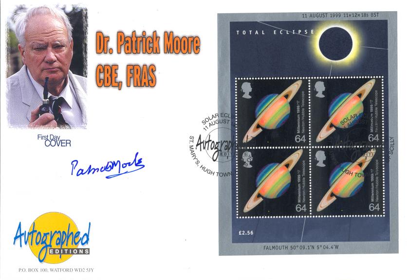1999 (08) Eclipse Miniature Sheet - Westminster Autographed Editions Official - Signed by the late Patrick Moore