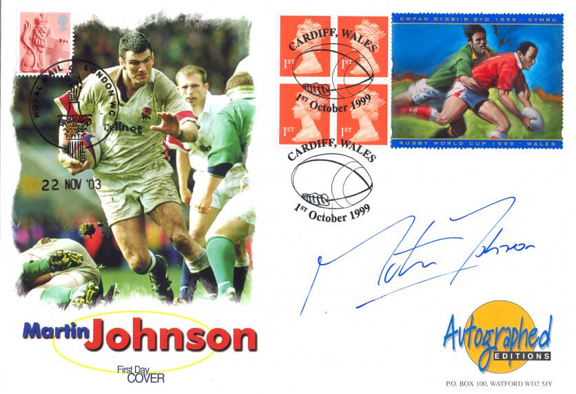 1999 (10) Rugby World Cup Label - Westminster Autographed Editions Official - Signed by Martin Johnson