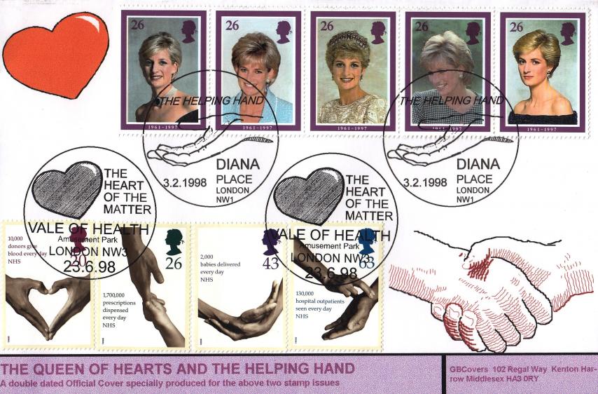 1998 (02) Diana + 1998 (06) NHS - GB Covers (Derek Williams) Double Official
