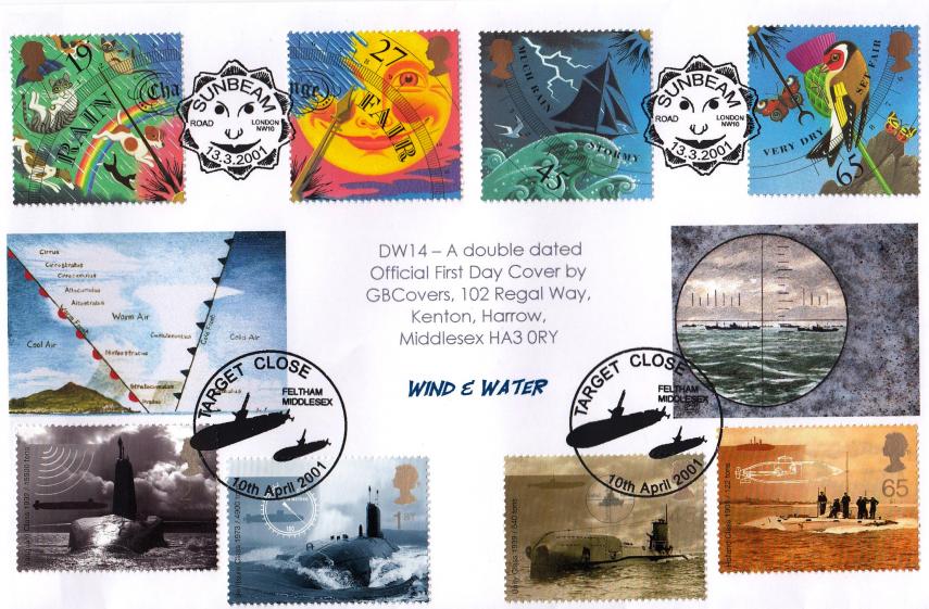 2001 (03) Weather (Stamps) + 2001 (04) Submarines - GB Covers (Derek Williams) Double Official