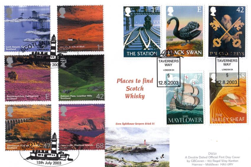2003 (07) Scotland + 2003 (08) Pub Signs - GB Covers (Derek Williams) Double Official