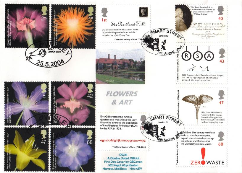 2004 (05) RHS (Stamps) + 2004 (Royal Society of Arts - GB Covers (Derek Williams) Double Official