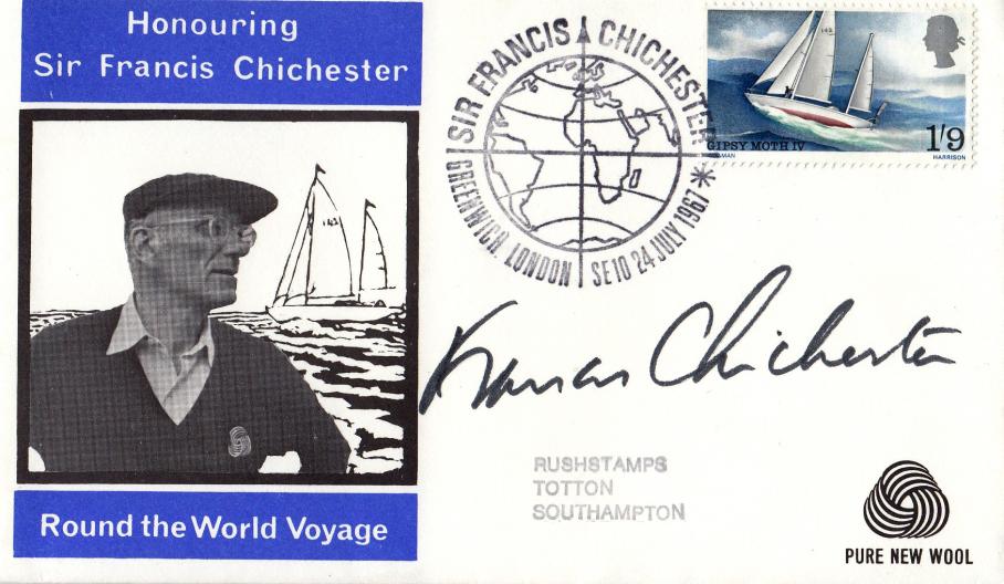 1967 (07) Chichester - Pure New Wool Cover - Greenwich H/S - Signed by Sir Francis Chichester Himself !!