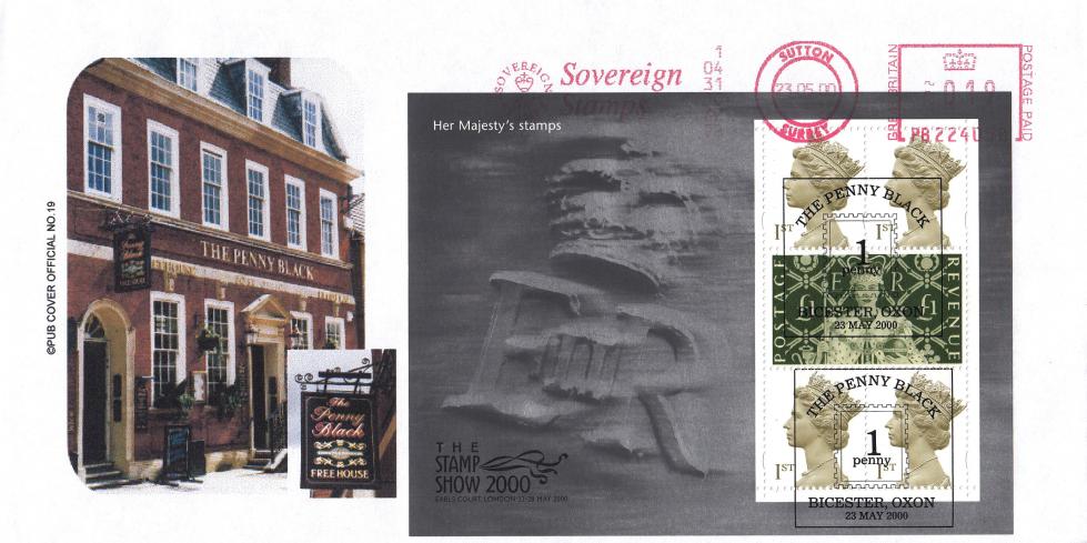 2000 (05) Stamp Show 2000 'Coronation M/S' - Brazier 'Pub' Official + Sovereign Stamps Meter Mark