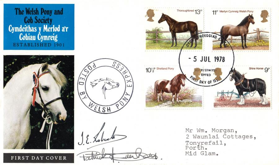 1978 (07) Horses - Welsh Pony and Cob Society Cover - Aberystwyth FDI - But also double signed by J.E. Roberts & Patrick of  ??