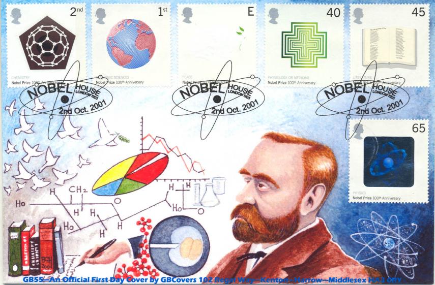 2001 (10) Nobel Prizes - GB Covers (Derek Williams) GB Official