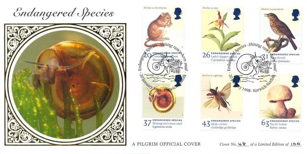 1998 (01) Endangered Species - Benham Pilgrim 'Shining Ram's Horn Snail' Official