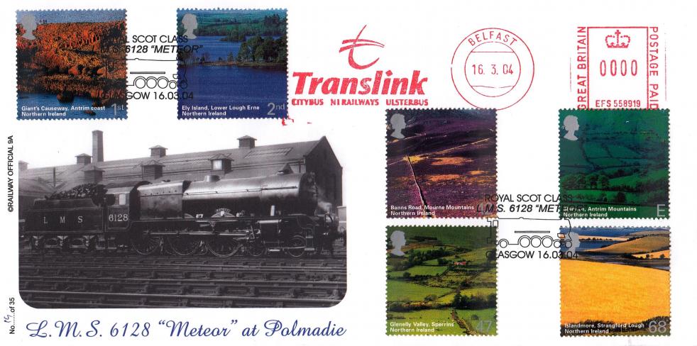 2004 (03) Northern Ireland - Brazier 'LMS 6128 Meteor Railway' Official + Translink Meter Mark