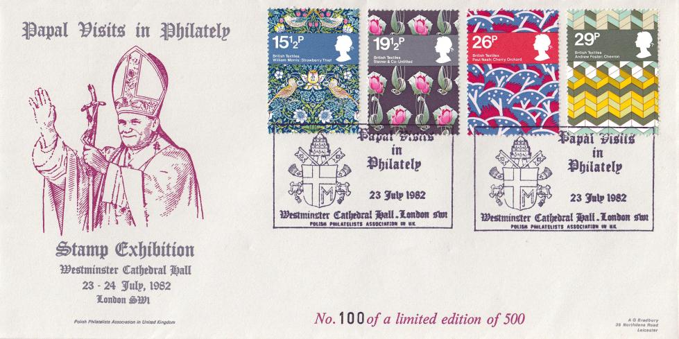 1982 (07) Textiles - Bradbury 'Papal Visits in Philately' Official