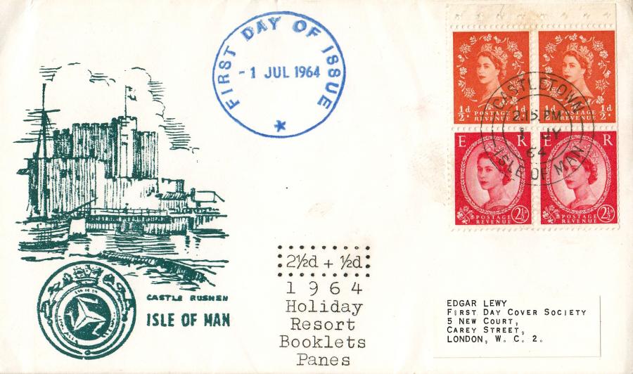 1964 (07) Holiday Booklet Se-Tenant Pane - Isle of Man Castle Rushen Cover - Castletown CDS