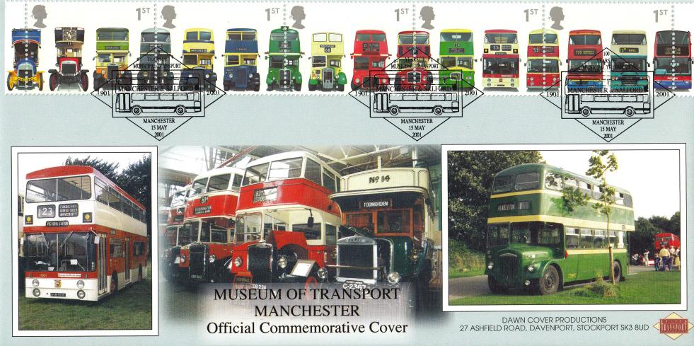 2001 (05) Buses (Stamps) - Dawn Manchester Museum of Transport Official